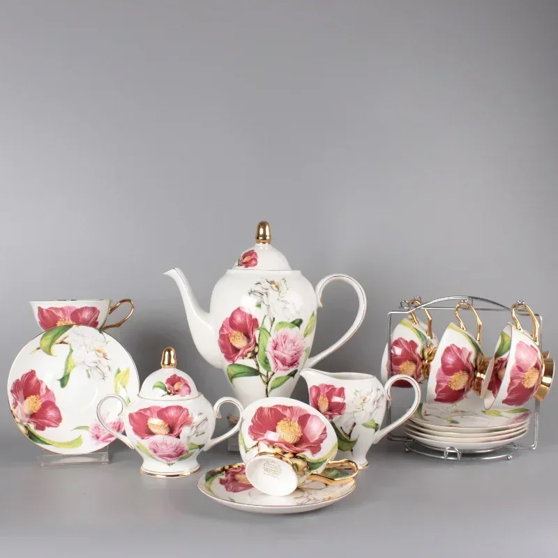 European Coffee Pot Set Bone China Ceramic Coffee Cup Saucer Afternoon Tea Flower Tea Gift Box Household Water Set Cup