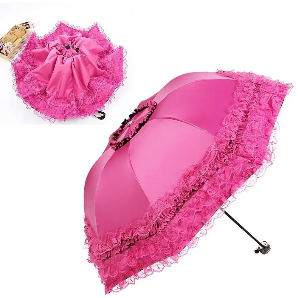 Fashion Lace Sun Umbrella Anti-UV Protection Thickened Portable Sunshade Dual Use Waterproof Folding Umbrella Female