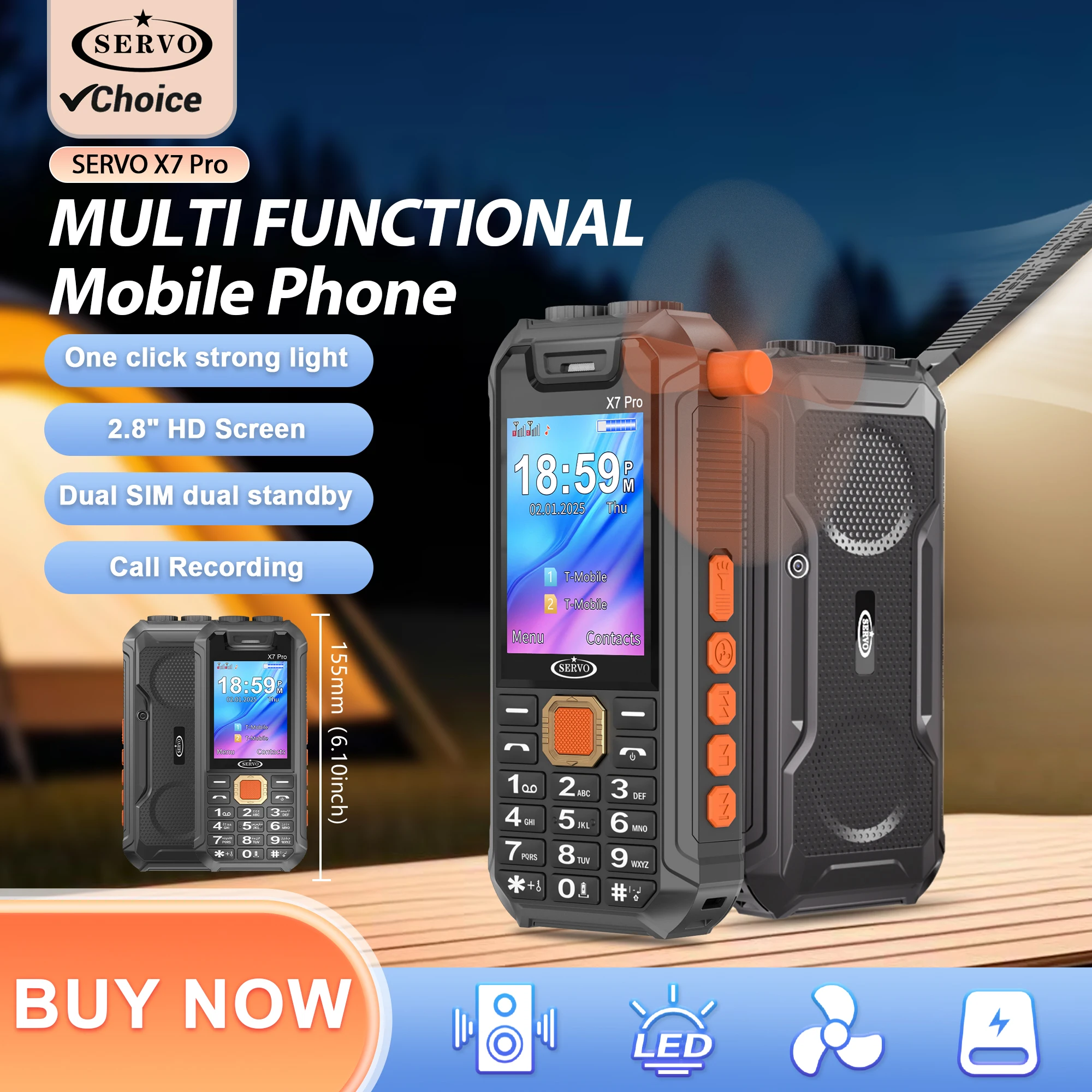 SERVO X7 PRO Mini Fan Feature Mobile Phone 2.8 inch Dual SIM Call Recording Magic Voice Power Bank Desk Lamp Cellphone FM Radio