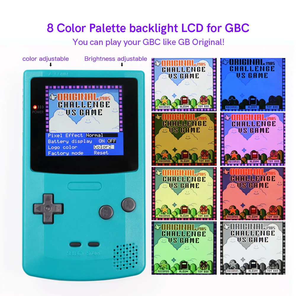 Q5 GBC IPS LCD Backlight Screen Logo Color Changeable Kits With Pre-cut Shell Adjustable OSD menu For GameBoy Color Console