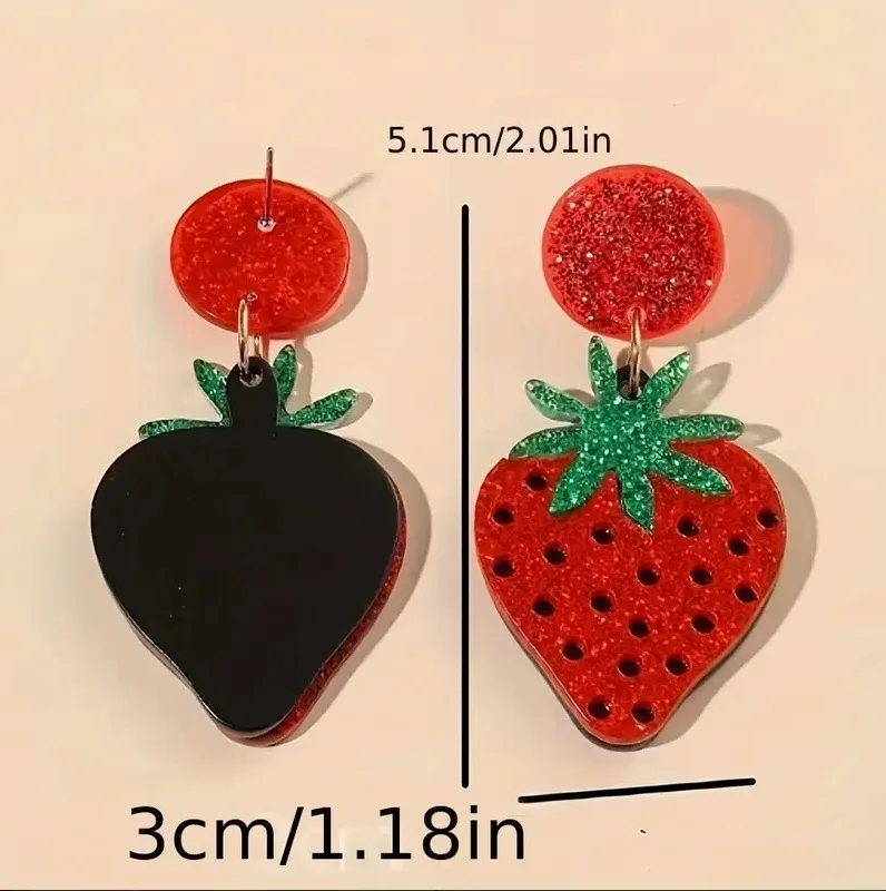 FRUIT-INSPIRED RED STRAWBERRY ACRYLIC DANGLE EARRINGS FOR WOMEN ACRYLIC GLITTER STRAWBERRY FRUIT DANGLE EARRINGS - RESIN BERRY