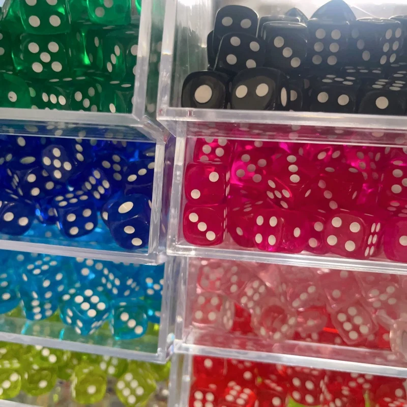 10Pieces/Lot High Quality Transparent Acrylic 6 Sided 14mm D6 Point Dice For Club/Party/Family Board Games 10 Colors