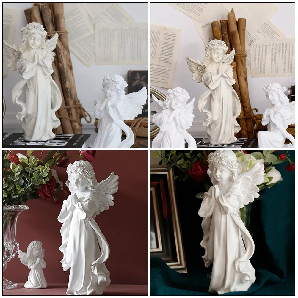 

1pc Angel Girl Simulation Praying Statue Resin Ornament Home Craft Decor Desktop Layout Supply White Miniature Scene
