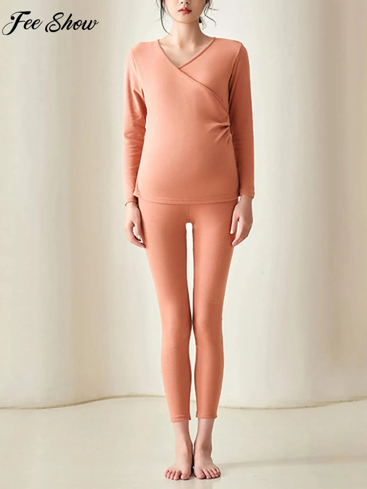 

Для беременных, весна-зима, повседневное термобелье для кормления, пижамный комплект, одежда для сна для кормления грудью, домашняя одежда, топ с длинными рукавами и брюки