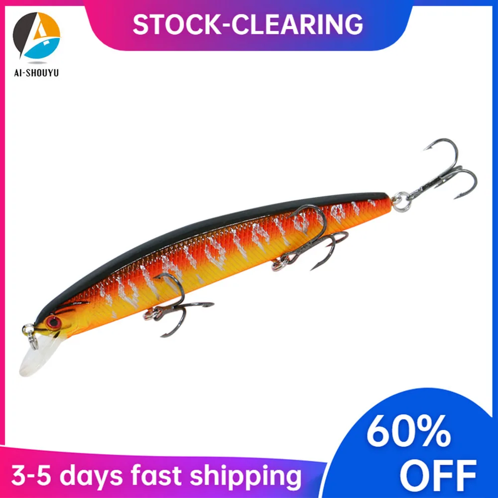 AI-SHOUYU 1pc New Minnow Fishing Lure 105mm 17g Hard Bait with 3 Treble Hook Suspending  0.5-1.0m Depth Wobbler Fishing Tackle