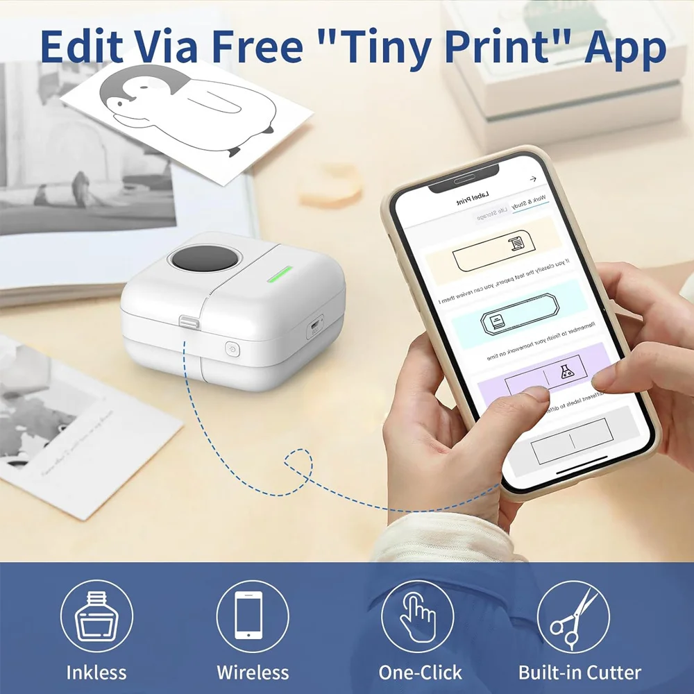 Mini Pocket Printer, Portable Thermal Printer, for Android or iOS APP, Inkless Printer Gift for Friends, Used in Home, Office