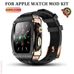Luxury Metal Case for Apple Watch 45mm 44mm Band Heavy Duty Rugged Case Silicon Strap For iWatch7 6 5 4 SE Full Protective Cover