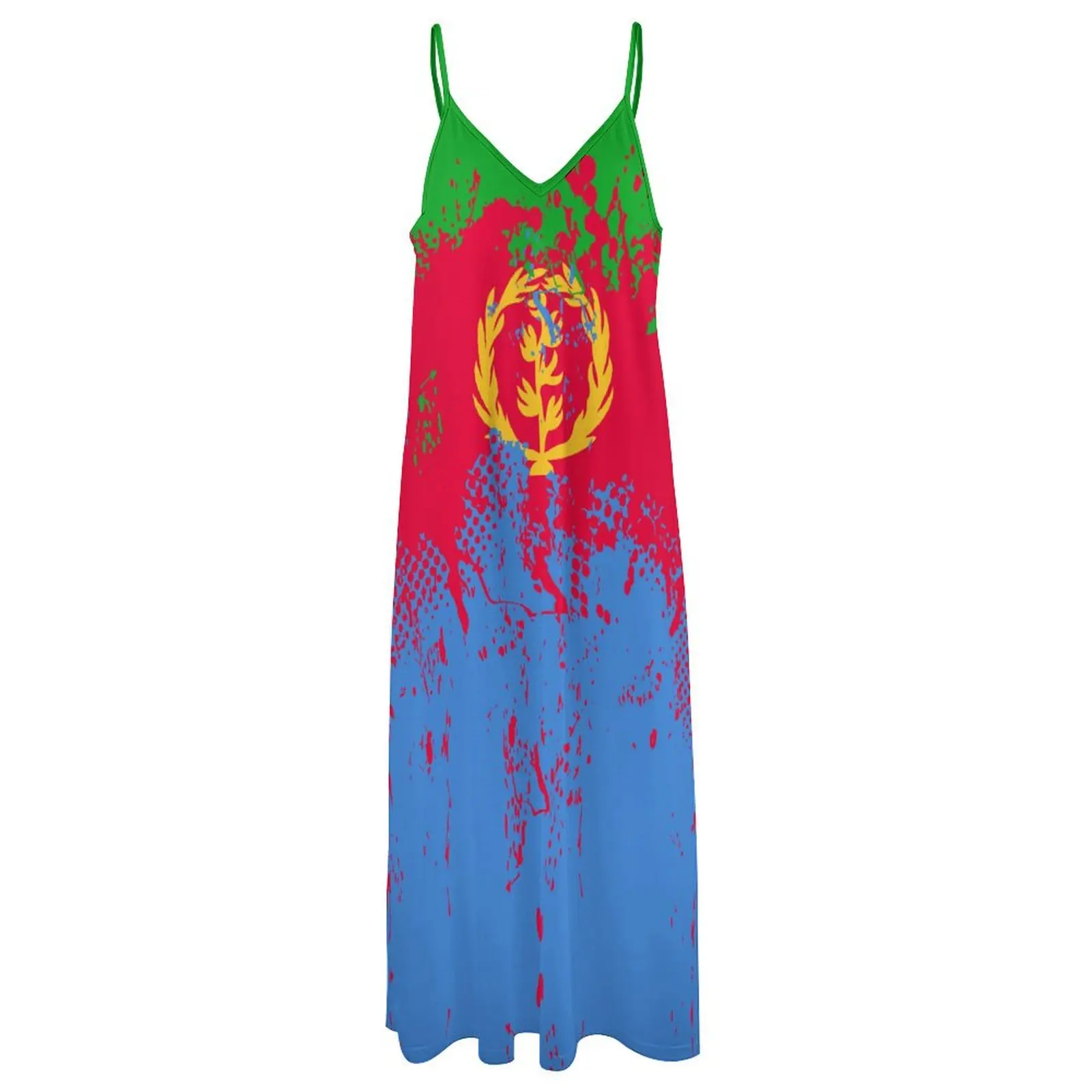 Long Dresses Dress Eritrea Flag Print New Casual Sleeveless Women\'s V-Neck Printed Dress Swing Retro Dresses