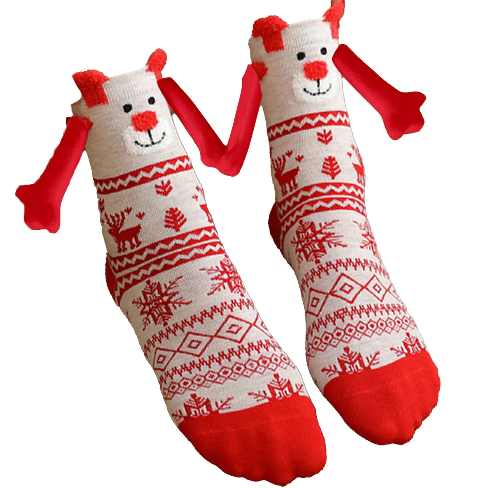 Christmas Hand in Hand Socks Magnetic Suction 3D Doll Socks Novelty Cute Xmas Socks for Women Friends Couples