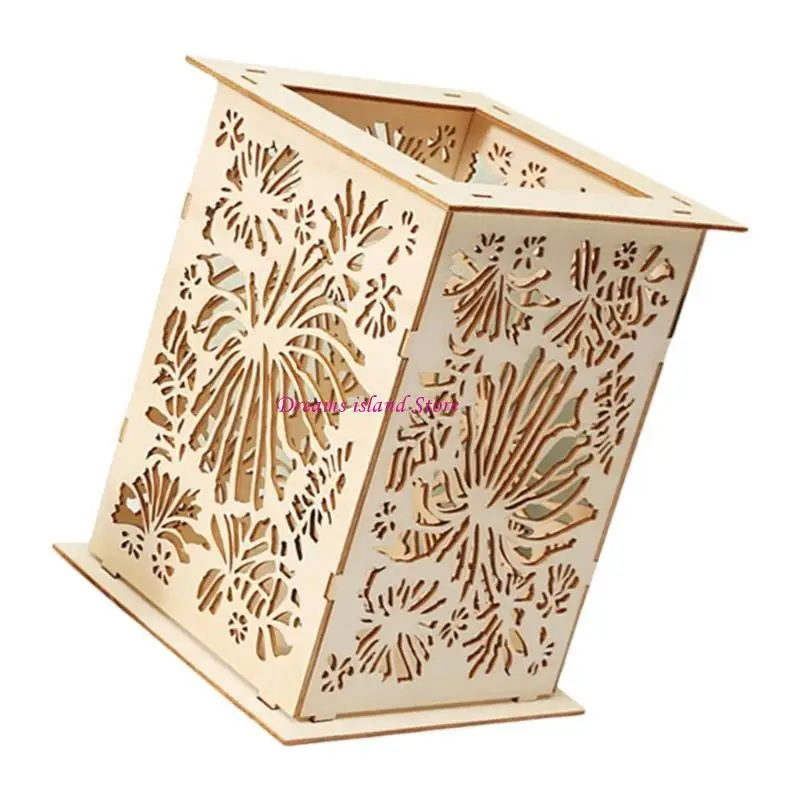 Cahaya elegan memancarkan lentera dudukan lilin berlubang kayu untuk dekorasi ruang tamu hx6c