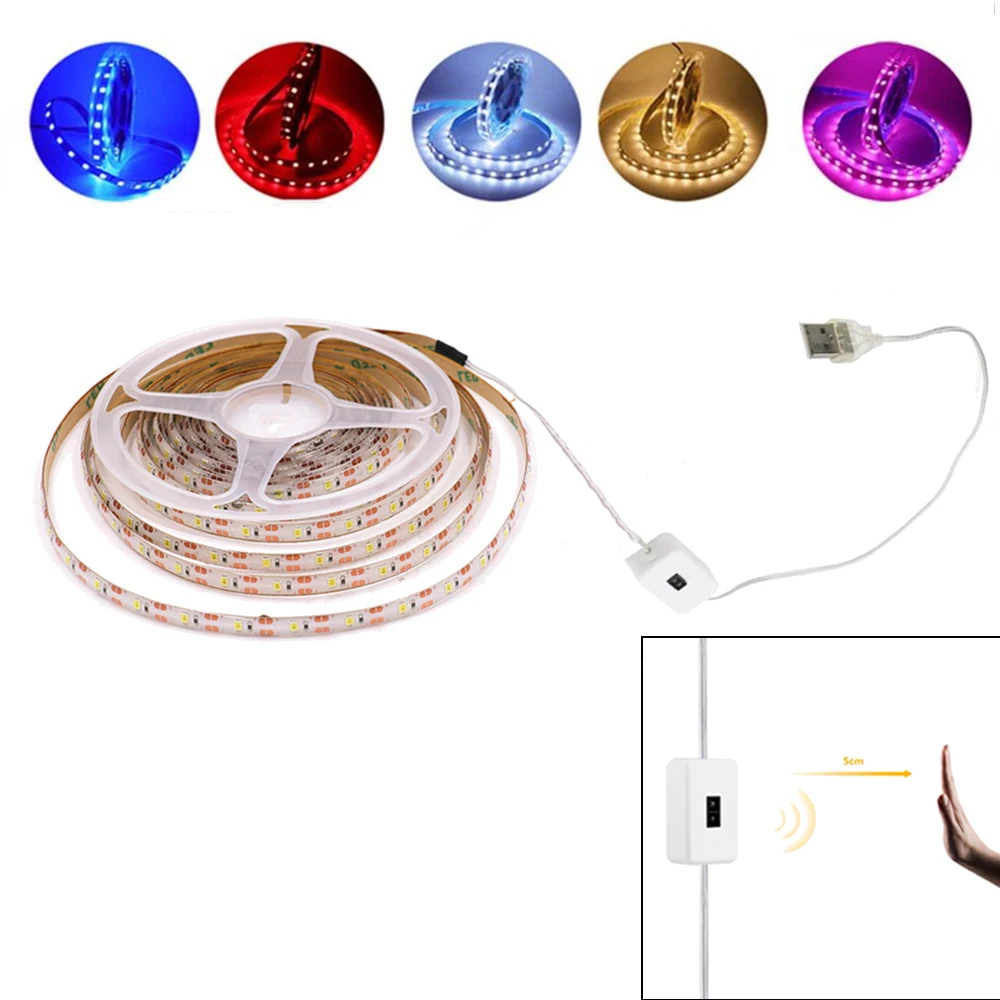 5V LED Light Strip Hand Scan Sensor Induction 2835 60LEDs/m Flexible Lights Strip for Stairs Corridors Mirrors Cabinets Bedroom