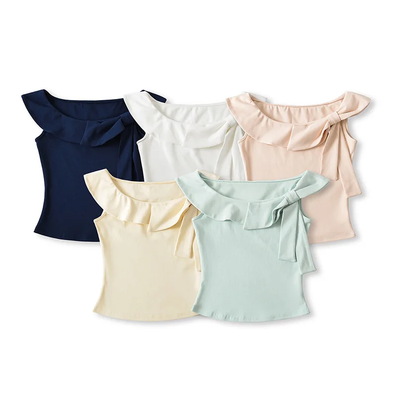 

Ruffle Vest Women Tops Slim Lace Up Bow Solid Lined Sleeveless Vests Summer Slim 2025 Fashion Female Elegant Korean Tops