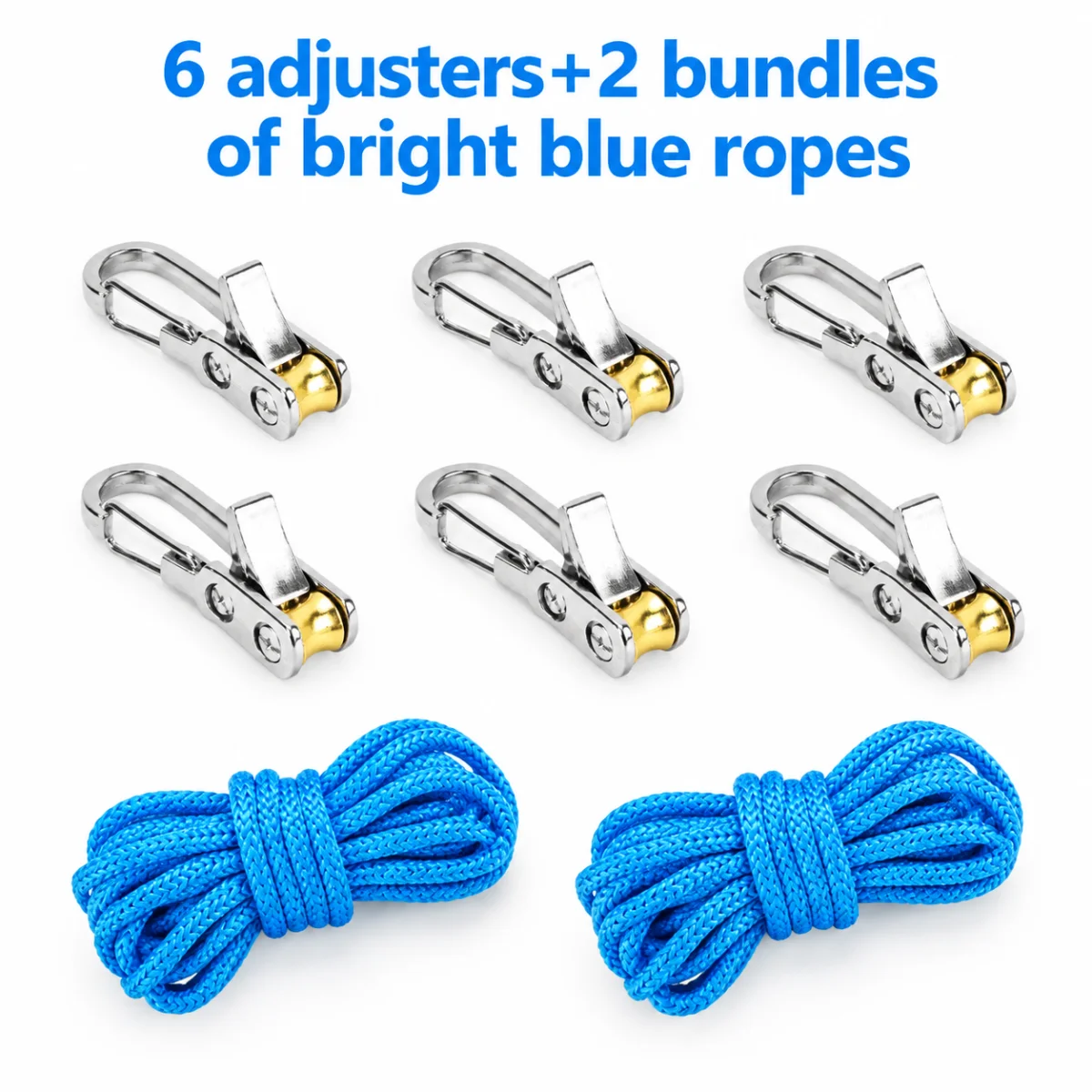 8-piece set of rope adjusters with roller tensioners, suitable for camping, asphalt, cable pulling, rowing