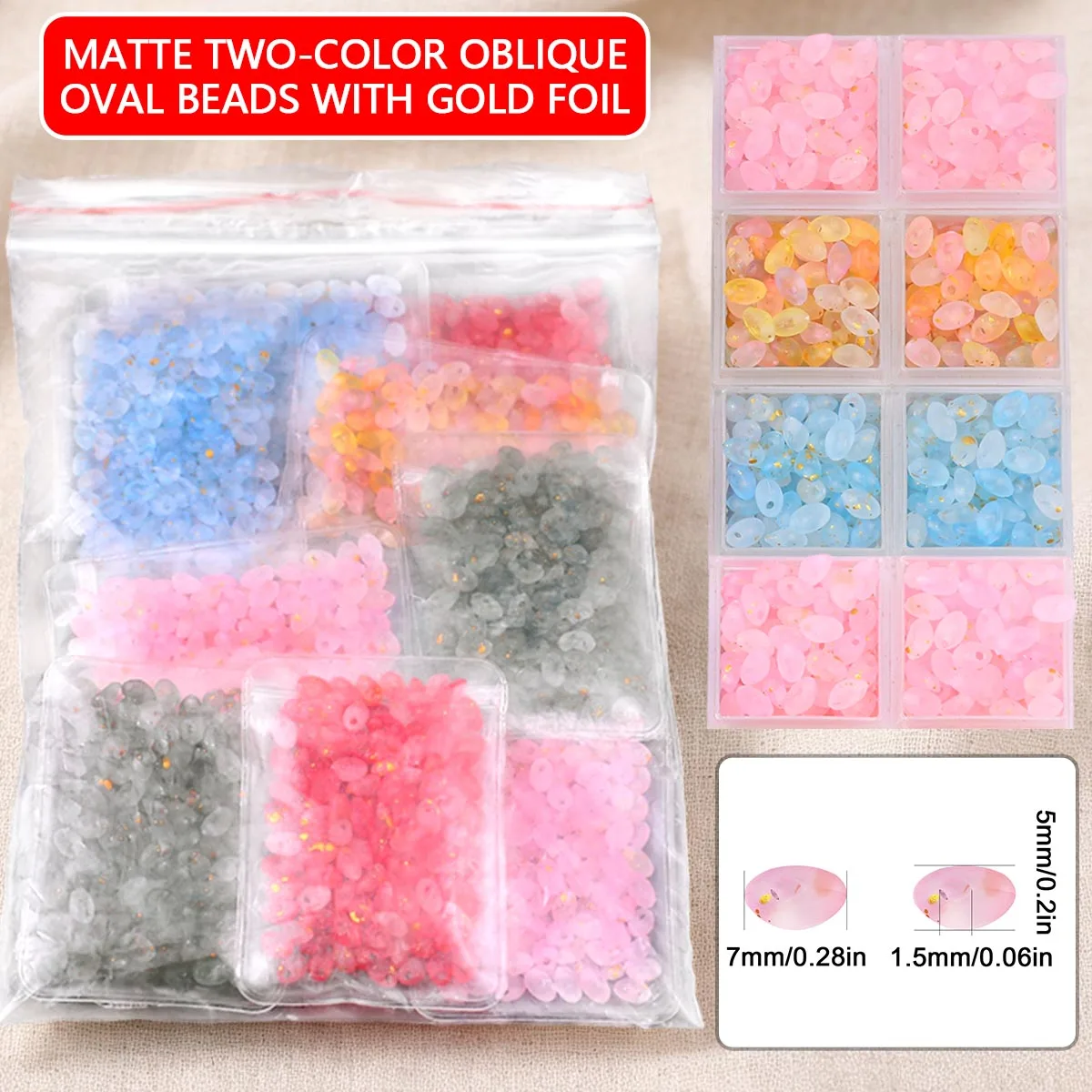 5x7mm 3000pcs 6 Colors Set Plastic Frosted Two Tone dotted Gold Slanted Tube Beads DIY Bracelet Necklace Jewelry Craft Making