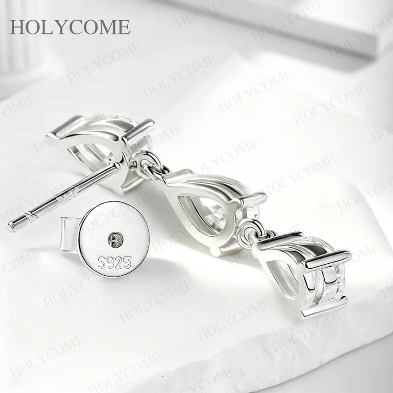 4x6mm Voll-Moissanit Tropfen-Ohrringe für Damen GRA-Zertifiziert 925 Sterling Silber 3-Stein Hängende Diamant-Ohrringe Jubiläumsgeschenke – Detail 7