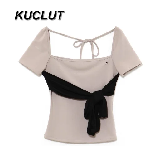

Summer Girl Tees Sexy Japanese Style Large Neckline Slim Fit Casual Top Straight Shoulder Short Sleeve T-Shirt for Women