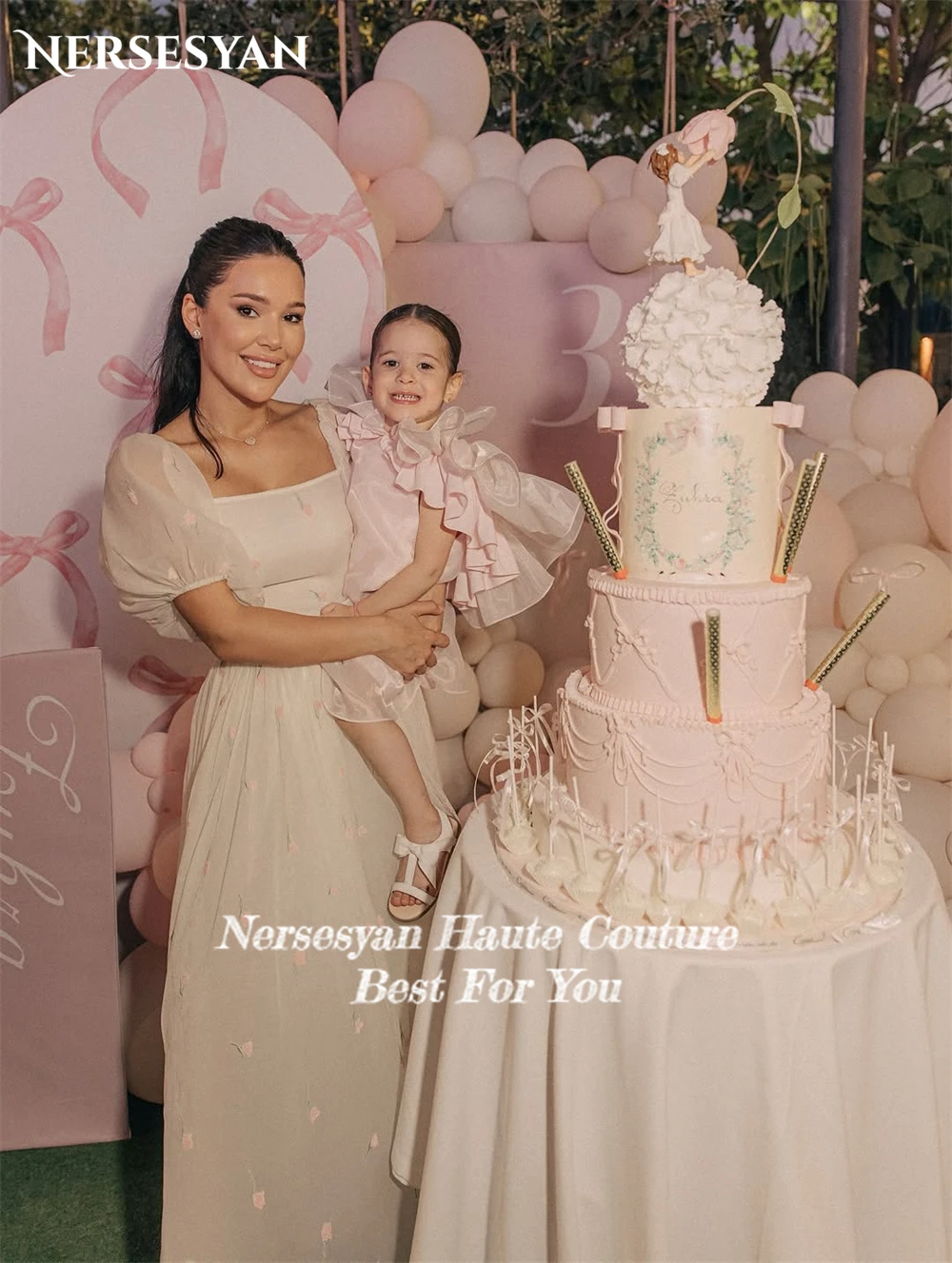 Nersesyan robes de bal élégantes en dentelle manches courtes bouffantes col carré robes de fête d'anniversaire robes Maxi pла Heiе ж Salah Ramonе personnalisé