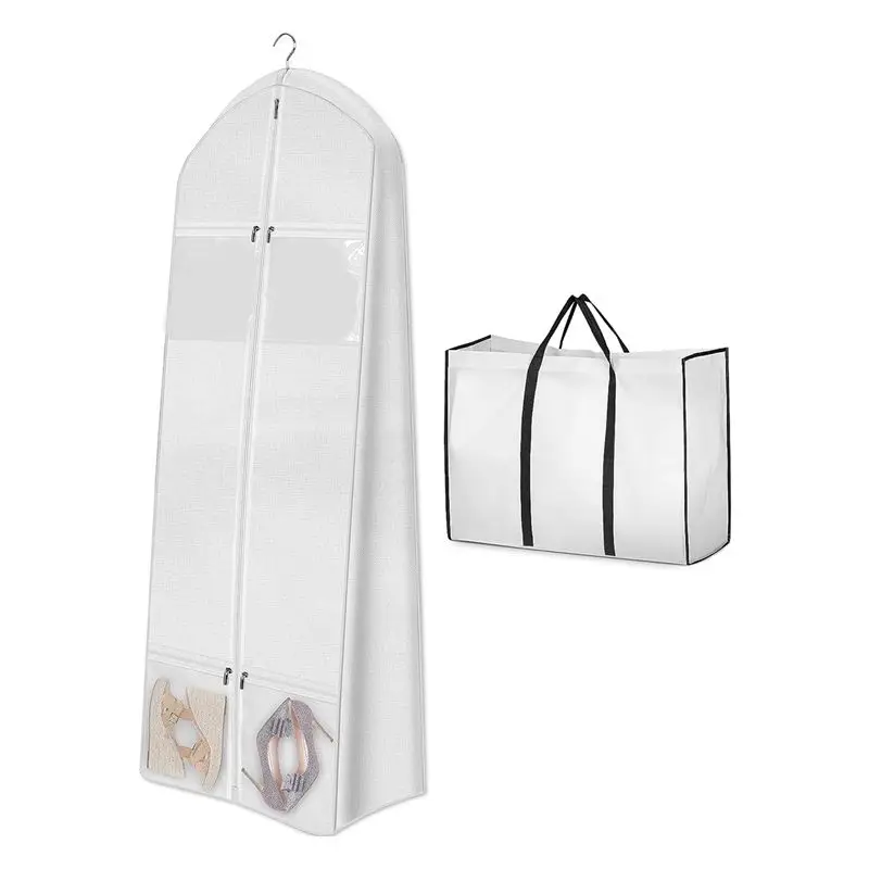 

B52C Portable 70In Wedding Dress Bag Dress Bags With Bride Tote Bag 8In Gusseted Dress Bags For Gowns Long 4 Pockets Dress Cover