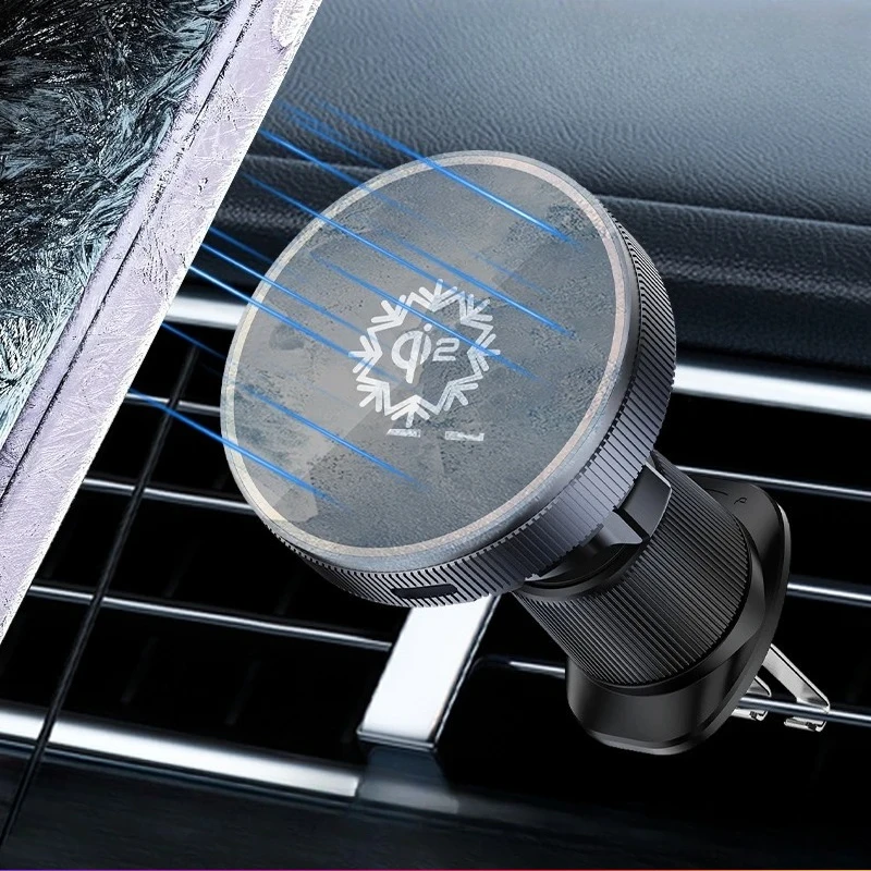 Qi2 Magnetic Wireless Car Charger With Air Cooling Fast Charging Vent Mount Adjustable Universal For iPhone Smart Phone Holder