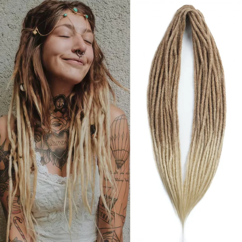 10-Strands Double-Ended Dreadlock Extensions For Women Synthetic Ombre Blonde Dreads For Party
