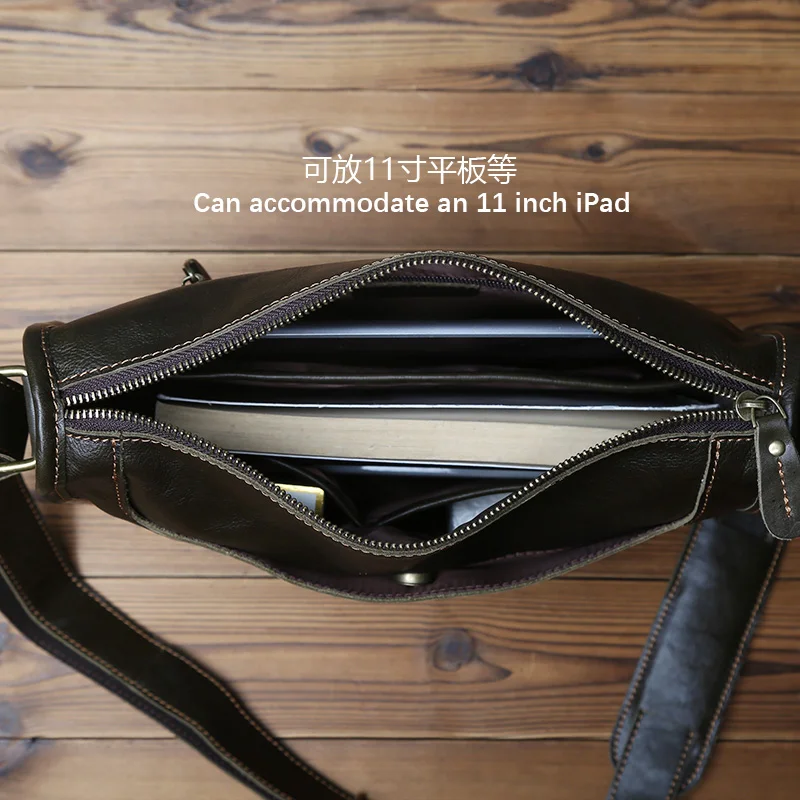 Nzpj Vintage Echt leder Herren Umhängetasche natürliche Rindsleder Umhängetasche lässig Herren Rucksack für 11 Zoll iPad – Detail 16