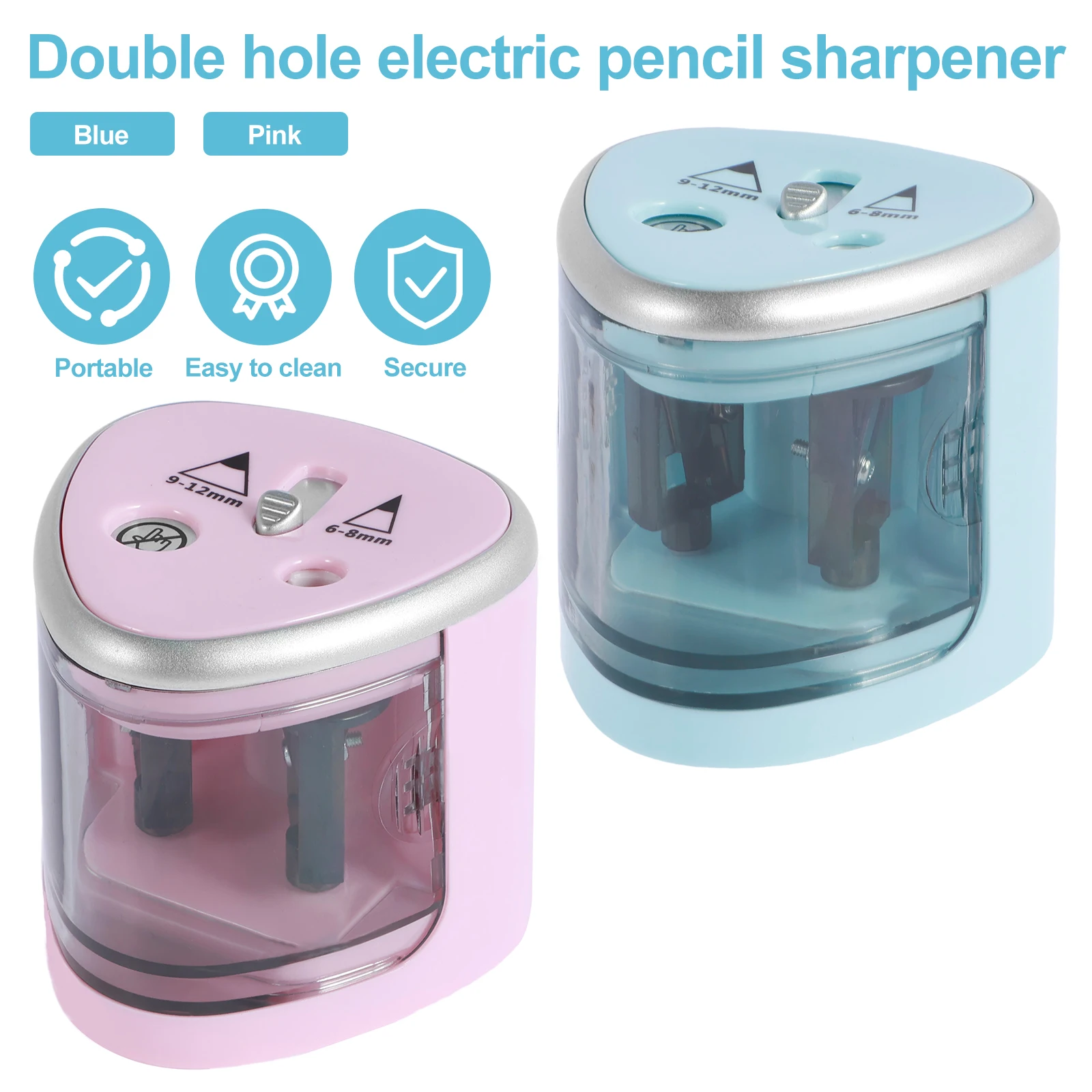 Electric Pencil Sharpener with Steel Blade Battery Powered Pencil Sharpeners 2 Hole Auto Pencil Sharpener for 6-8mm and 8-12mm