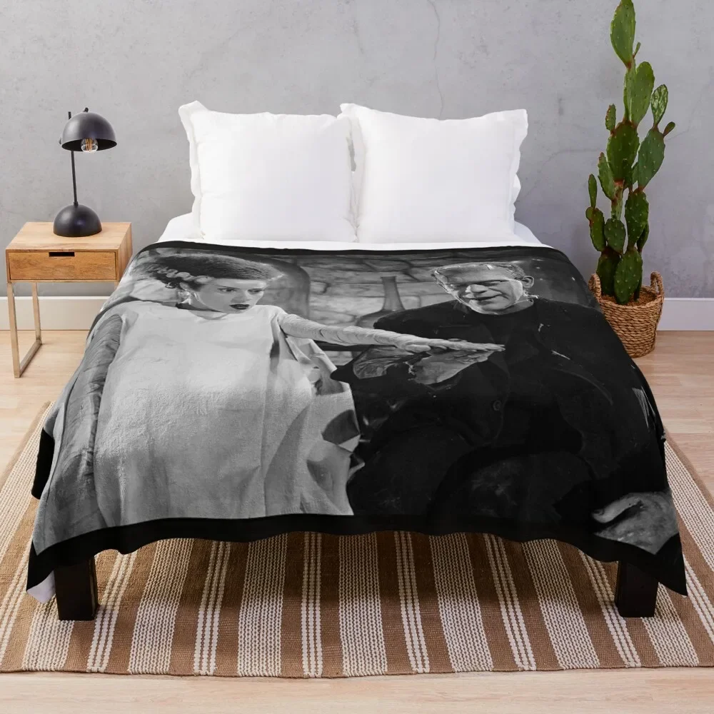 

Retro Frankenstein and his Bride Throw Blanket Soft Big Plaid on the sofa Baby Custom Blankets