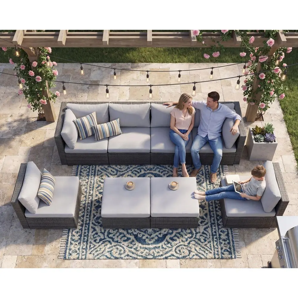 

8 Person Outdoor Patio Furniture Set, Extra Large Wicker Sectional Sofa with Ottoman, AllWeather Wide and Deep Seating Conversa
