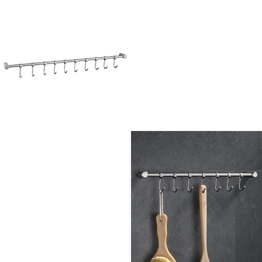 جدار فولاذي مقاوم للصدأ جبل وعاء عموم رف معلق السكك الحديدية المطبخ شريط مستقيم أواني تجهيزات المطابخ المنظم مع خطافات انزلاقية #1