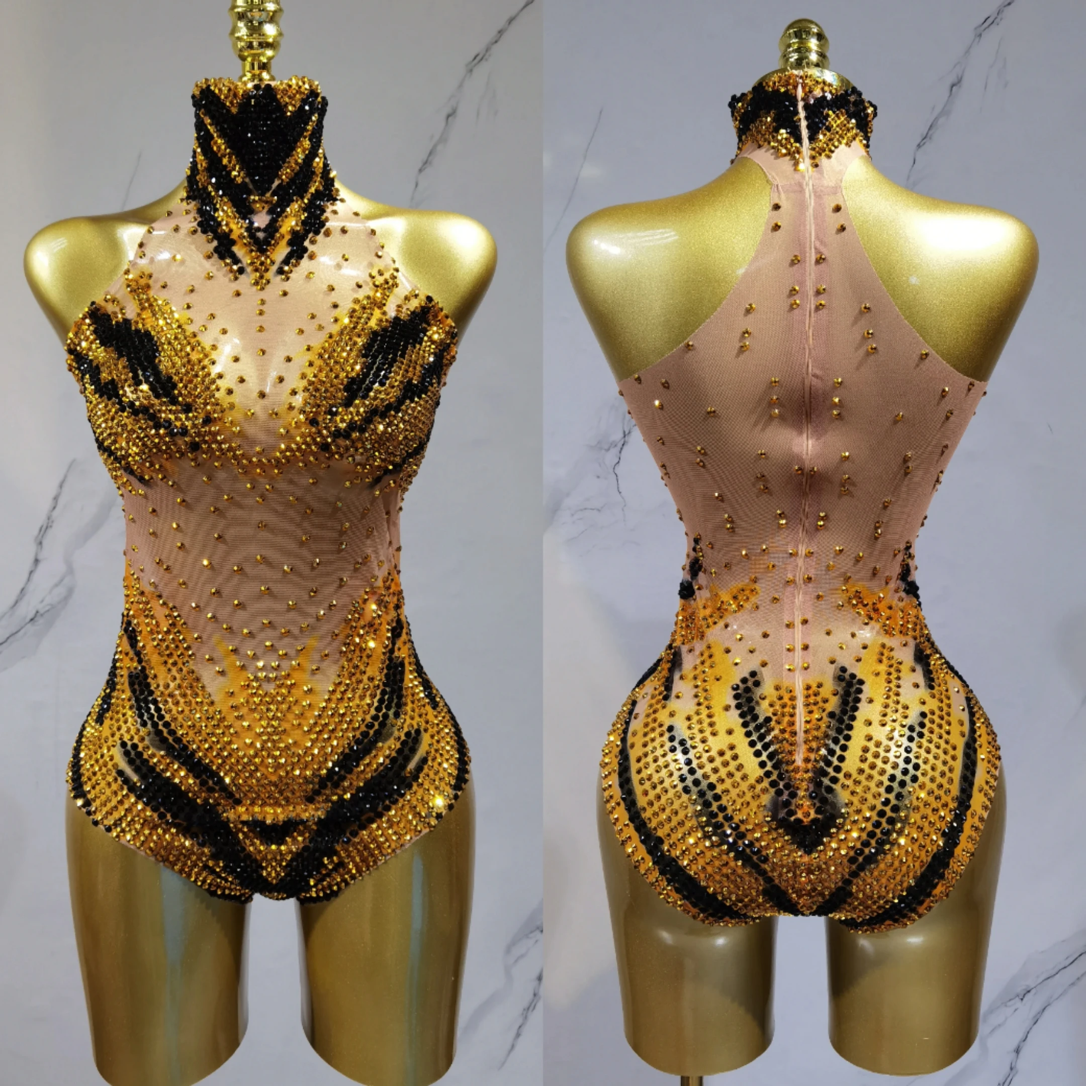 Zilveren strass stretch bodysuits met lange mouwen voor dames sexy avond luxe feest nachtclub toneelkostuum bodysuit