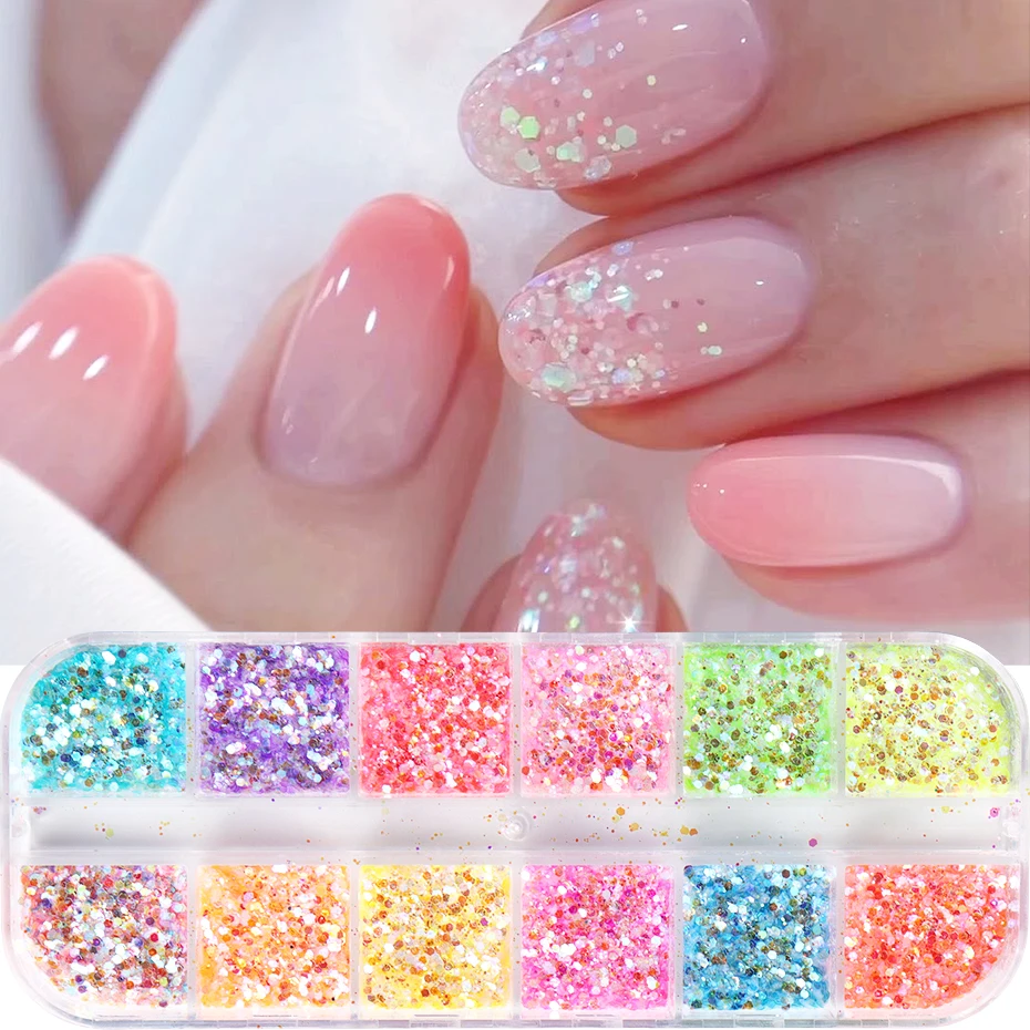 Pó de glitter para unhas 3d, sereia, iridescente, cristal colorido, brilhante, arte de unha, flocos holográficos, lantejoulas hexagonais, decorações de unhas