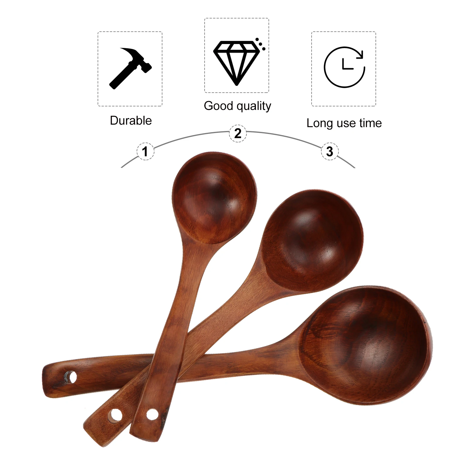 

3Pcs Wooden Soup Spoons Household Tableware Long Handle Set Safe Wood Material Home Restaurant Porridge Spoons