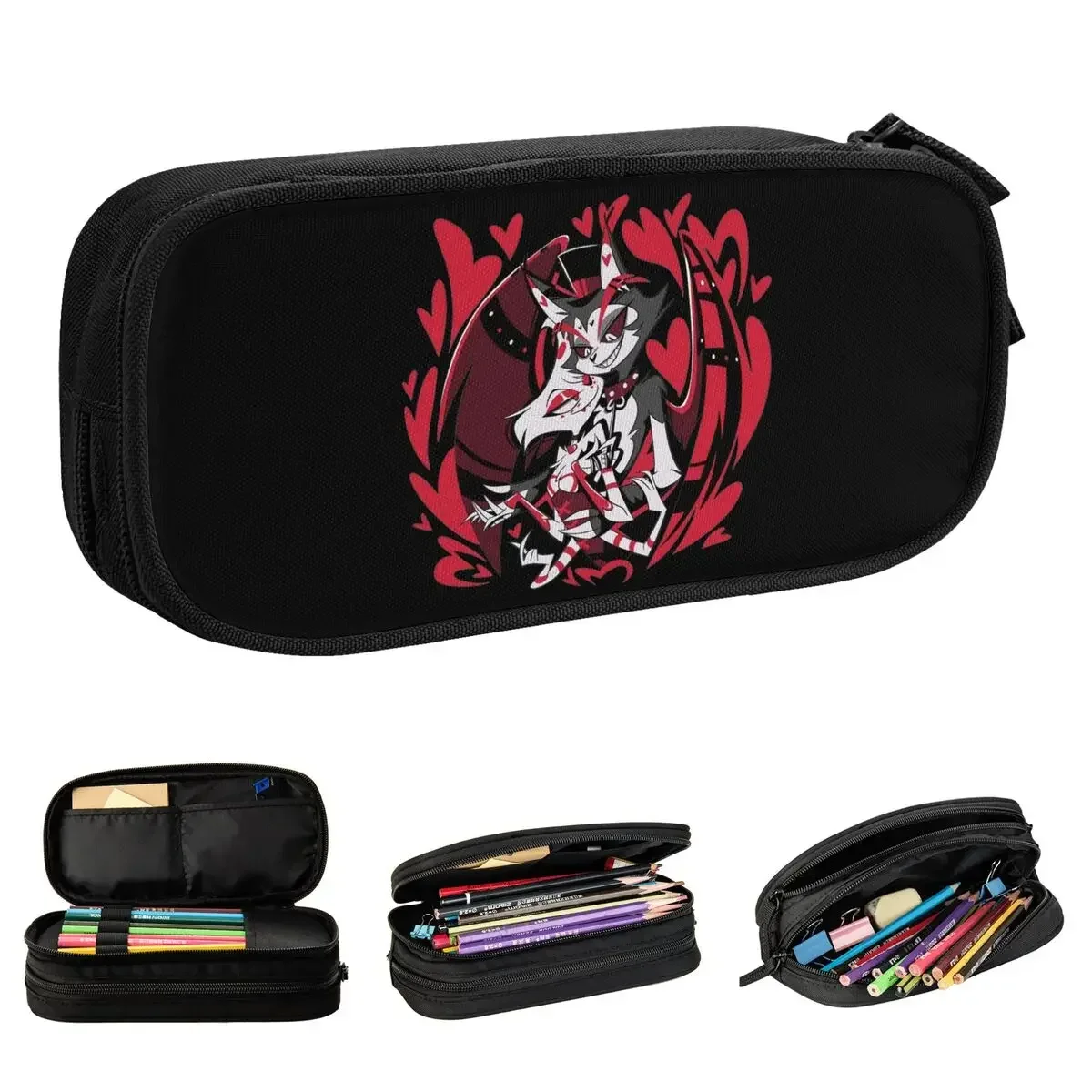 

Hazbins Huskerdust Valentine Pencil Case Anime Pencilcases Pen Holder for Student Large Storage Bags Students School Stationery