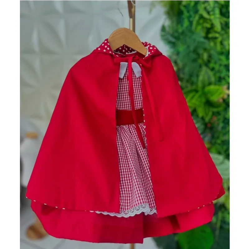 Autumn Baby Girl Little Red Riding Hood Red Plaid Princess Dress for Christmas Halloween Birthday Party Photography C385