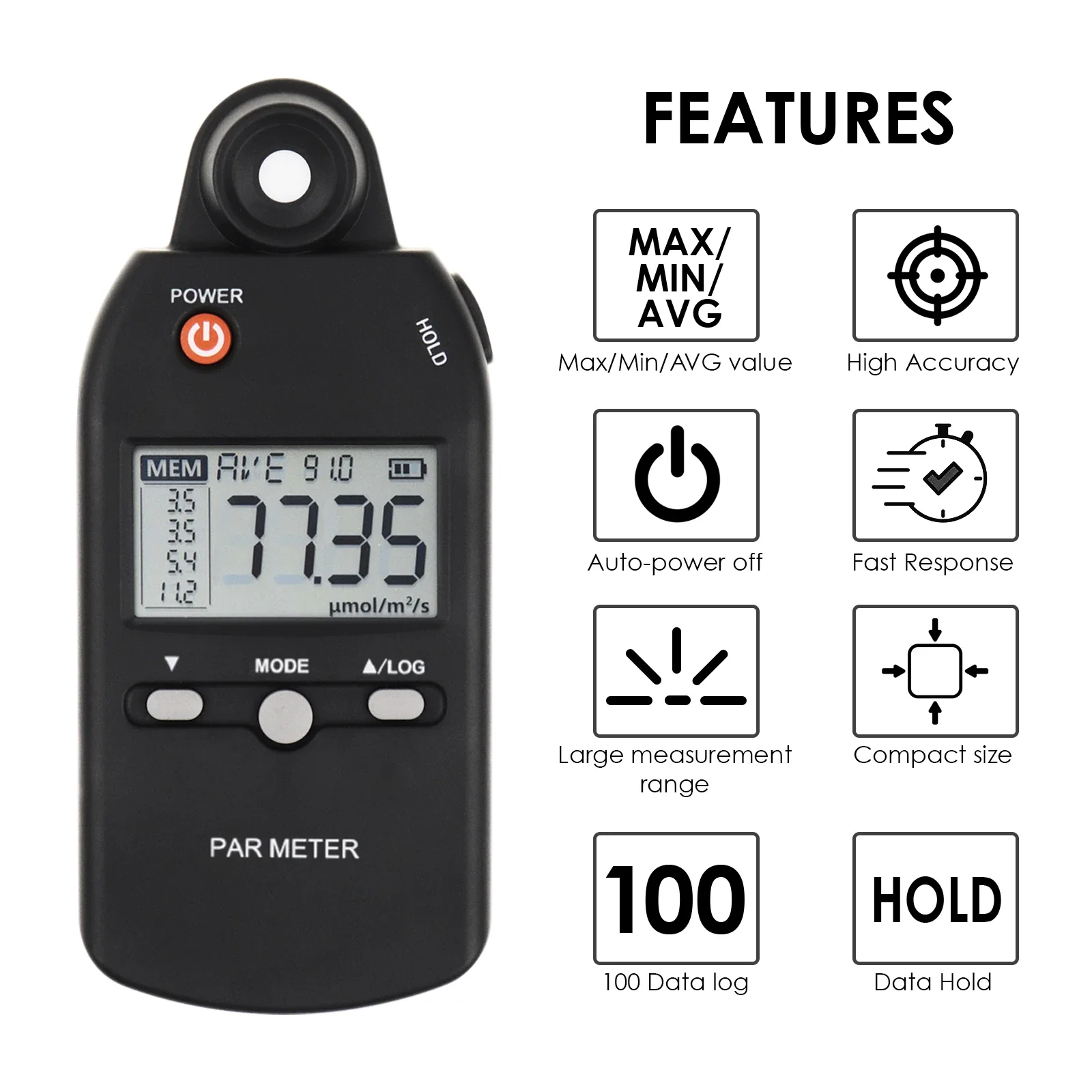 Handheld Light PAR-meter Volledig spectrum PPFD Fotosynthetische activiteitsmeting Analyzer Binnen Buiten Plantengroei