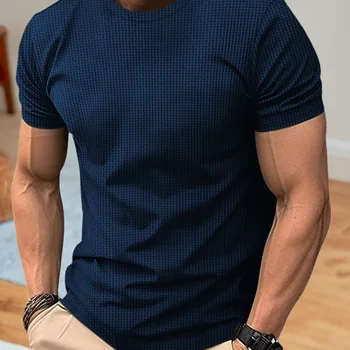 남성 패션 하이엔드 메쉬 아이스 실크 반팔 티셔츠, 크루넥 트렌드, 캐주얼 단색 나일론 슬립 티셔츠, 여름 신상