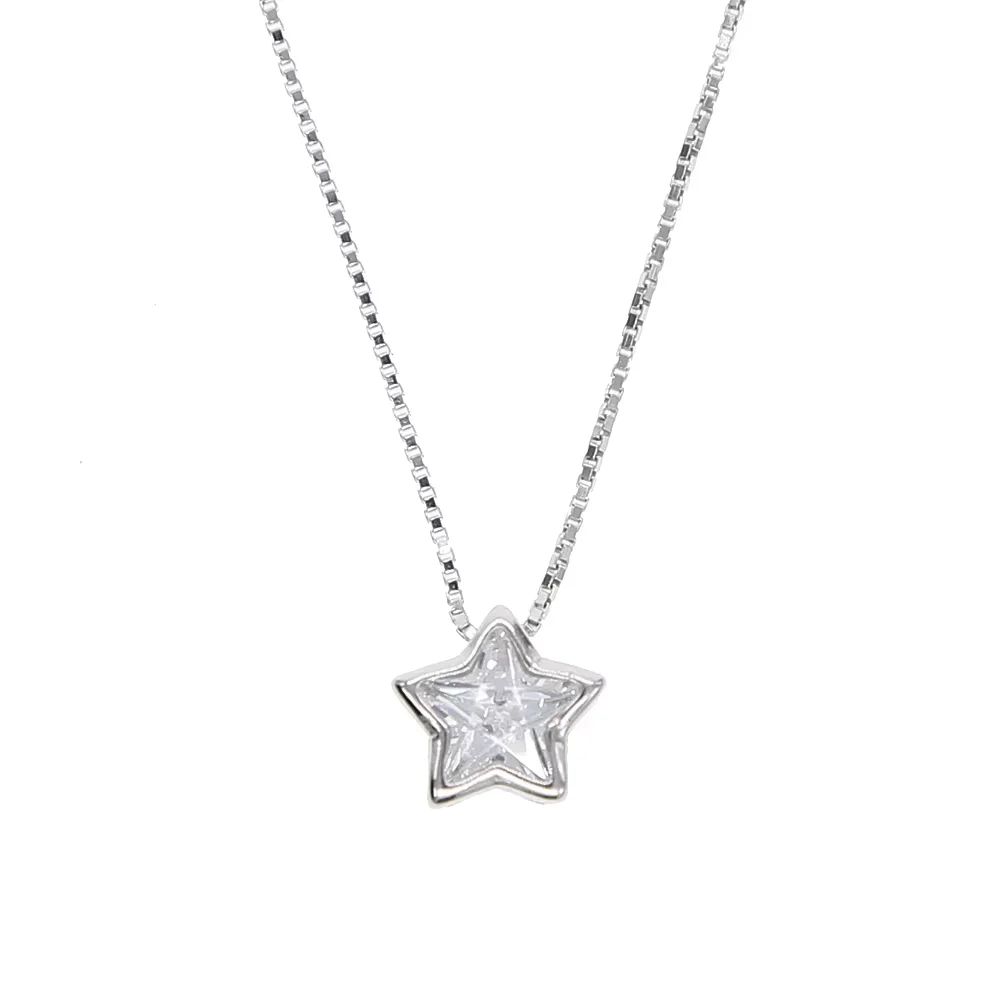 925 Sterling Silver Single Stone Heart Round Cubic Zirconia Delicate Box Chain Bezel Cz Single Charm Necklace Biżuteria damska — zdjęcie 5