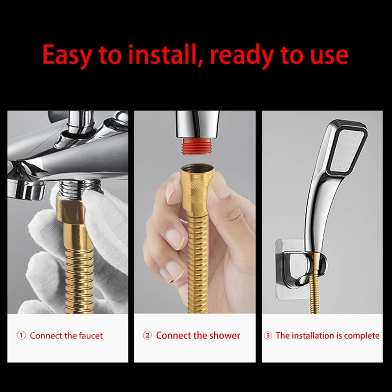 خرطوم رأس دش ذهبي بطول 1.5 متر، أنبوب مياه للحمام من الفولاذ المقاوم للصدأ مرن طويل-A07G