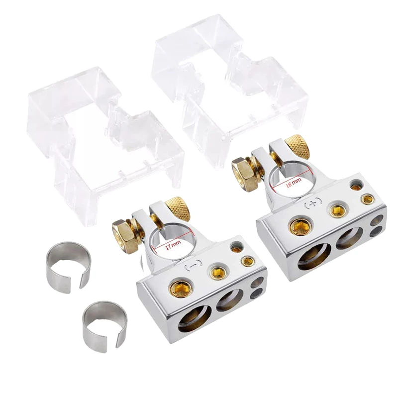 Car Battery Terminal Connectors Kit 2/4/8/10 AWG Battery Post Connectors Clamp Shims For Car Marine Boat (Pair)