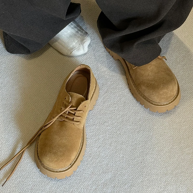 

Casual Leather oes Men's Sle Thi Bot Heightening Commute Cleanfit oes Women's round Toe Wear Resistant