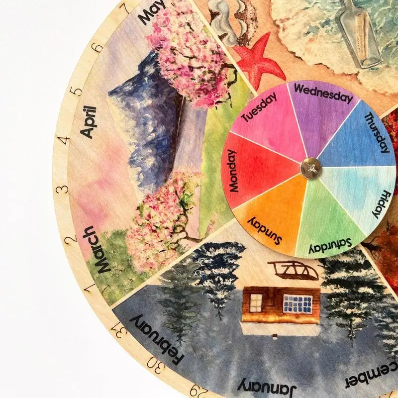 壁の装飾のための木製のホイールカレンダー、四季、週、オールシーズン、寝室、リビングルーム