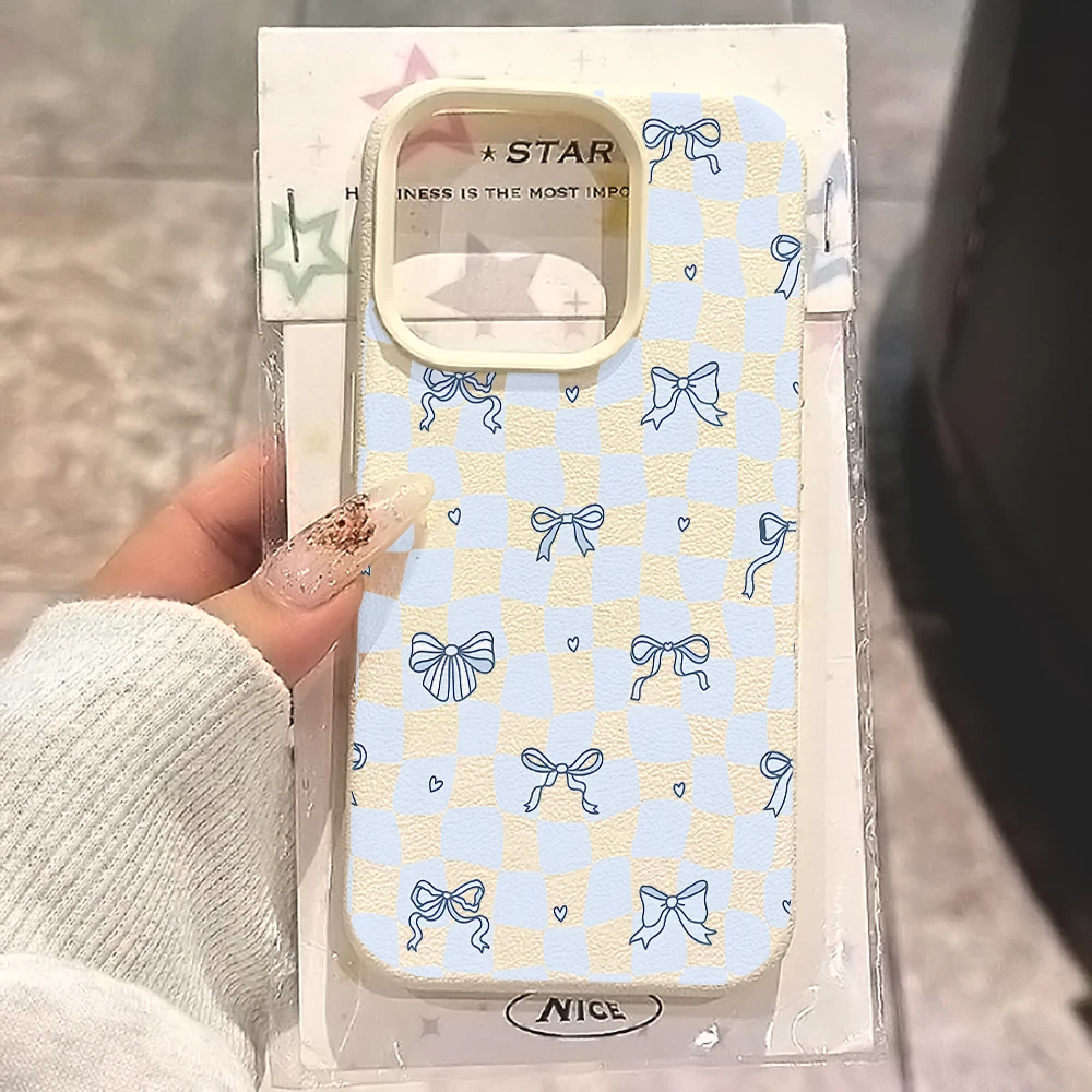 Blaue karierte Schleifen-Handyhülle für iPhone 17 16 15 14 13 12 Pro Max 16 15 14 Plus 17 16 15 14 13 Pro 17Air Silikon-Matt-Cover – Detail 1