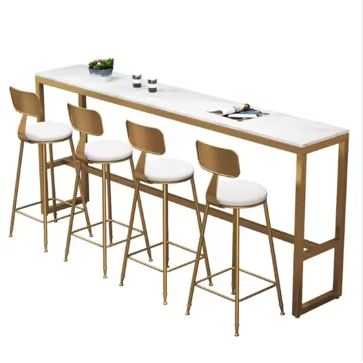^&Leisure Gold Bar Chair with Marble Table Home Outdoor Club Gym Wood Style Inspiration Stylish Bar Tables Chair Combination