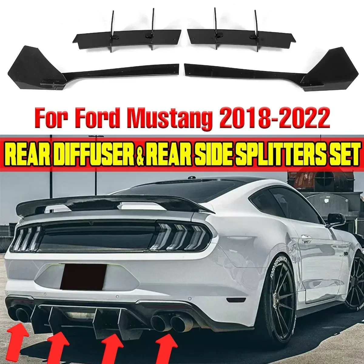 Car Rear Bumper Lip Diffuser Rear Side Splitters Apron Flaps For Ford For Mustang 2018-2021 Chassis Spoiler Deflector Body Kit