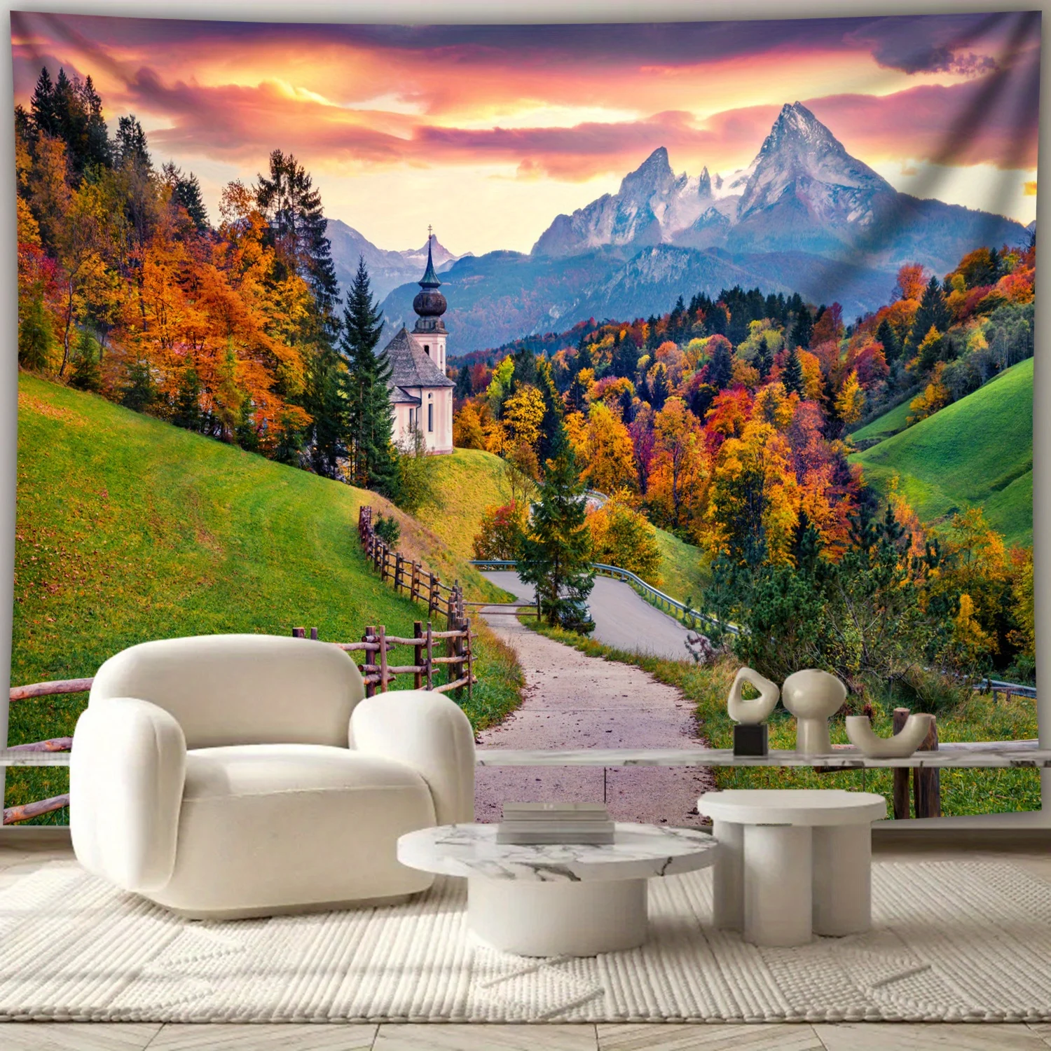tapestry1pc Extra Large Austrian Alps-like European Village Tapestry - Alpine Switzerland-Inspired Landscape with Cobblestone