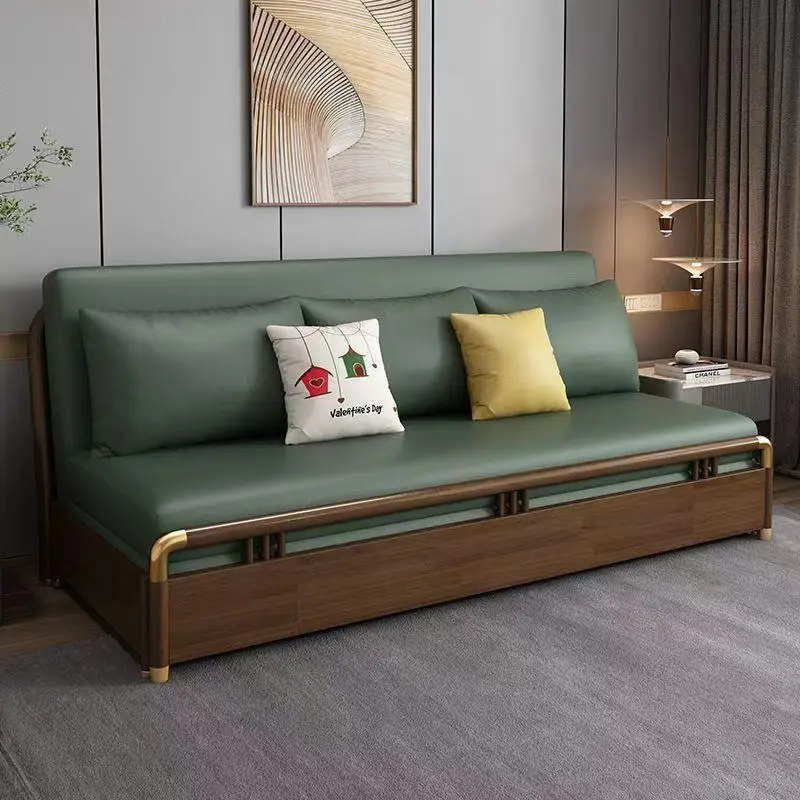 Living room home storage multi-functional sitting and lying dual-purpose solid wood sofa bed technology cloth push-pull folding