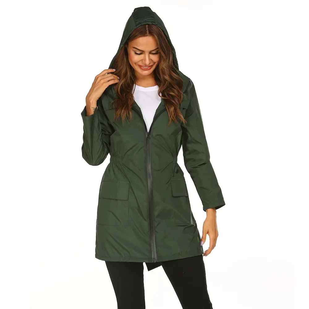 Women\'s New Outdoor Jacket Waist Hooded Lightweight Rainproof Clothing Spring and Summer Raincoat Jacket