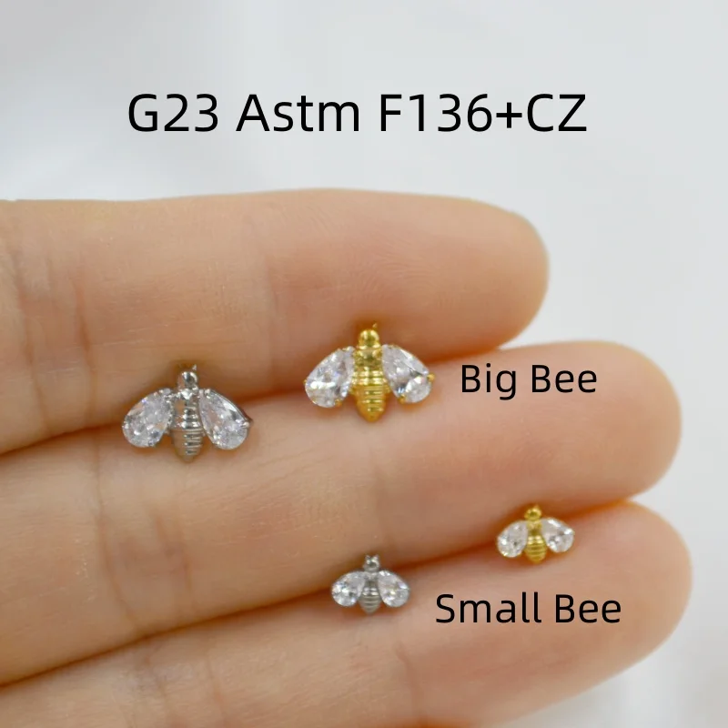 LOT10pcs مجوهرات للجسم 16 جرام G23 التيتانيوم Astm F136 النحل ليف تشيكوسلوفاكيا الشفاه Labret حلقة بار الشفاه ثقب الأذن اللولب بار ثقب المجوهرات #2