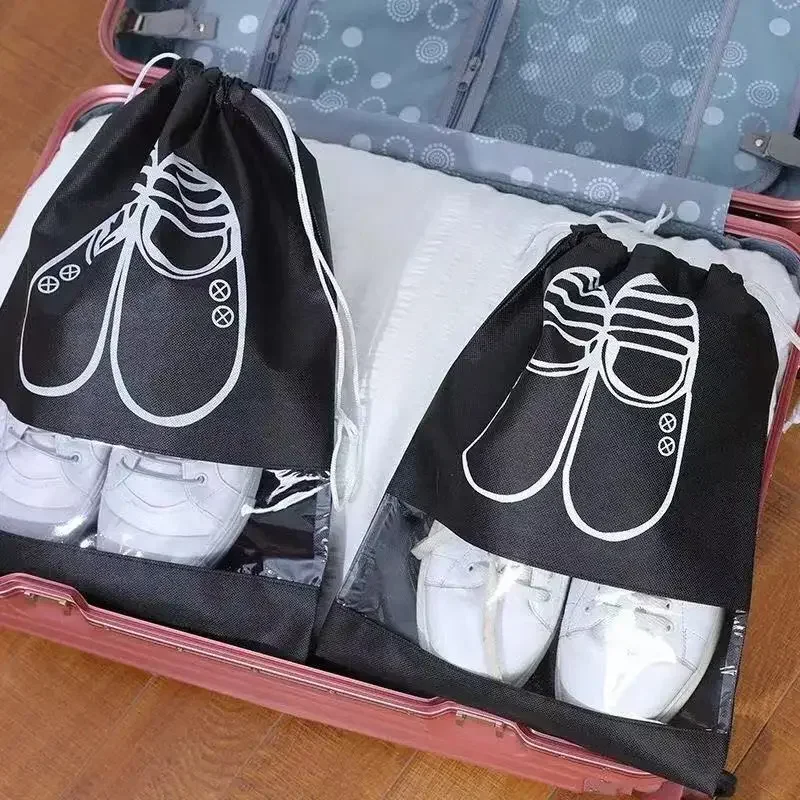 1 Pc Non-woven Shoes Bag Waterproof Dustproof Travel Bag Portable Tote Drawstring Bag For Shoes Storage Shoes Organizer New image 6