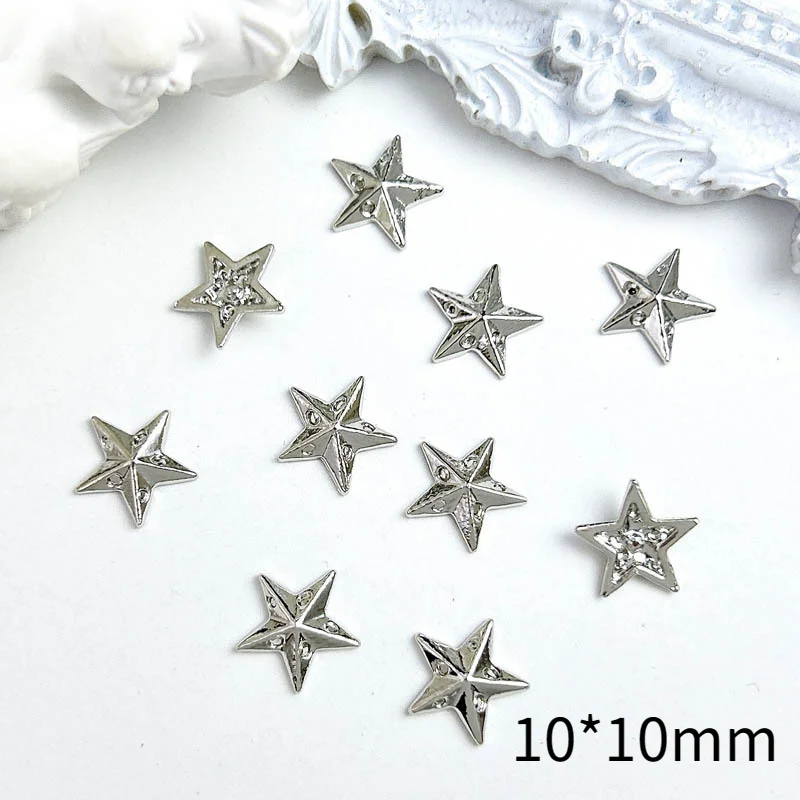 

3D Silver Stars Nail Art Charms Minimalist Alloy Pentagram Nail Decorations for Making DIY Cool Nails Earring Accessories